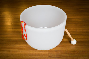 Big crystal singing bowl solo close up