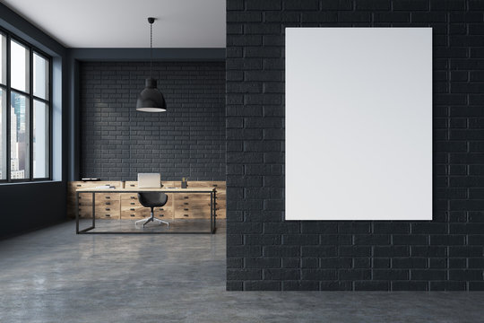 Black brick CEO office interior, poster