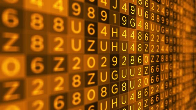 Orange Letter and Number background flickering fast - knowledge concept 
