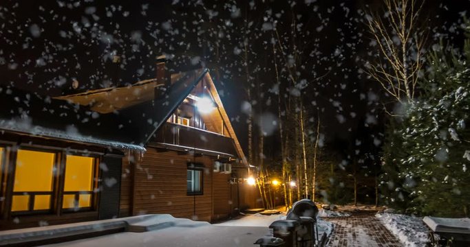 Snow night in the mountain - winter house