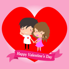 Boy and Girl love for Valentine's day.on  Happy valentine's day and Love pink background design for valentine's festival .Vector illustration.Cartoon style.