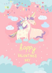 Cute card with fairy unicorns in love