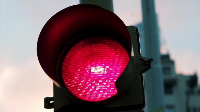 Red traffic light. Filmed in Buenos Aires, Argentina. 