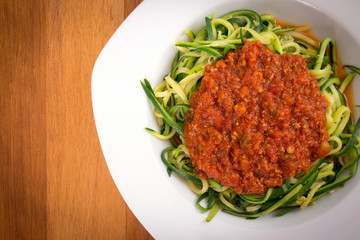 zucchini spaghetti spiral with tomato sauce