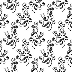 Floral swirls seamless simple vector pattern. Repeat flower bloom texture monochrome backround for print textile, wallpaper and wrap paper design.