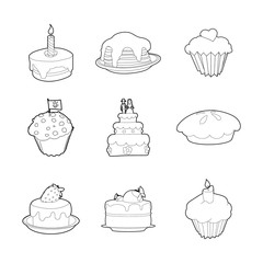 Cake icon set, outline style