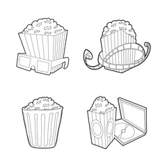 Popcorn icon set, outline style
