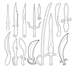 Sword icon set, outline style