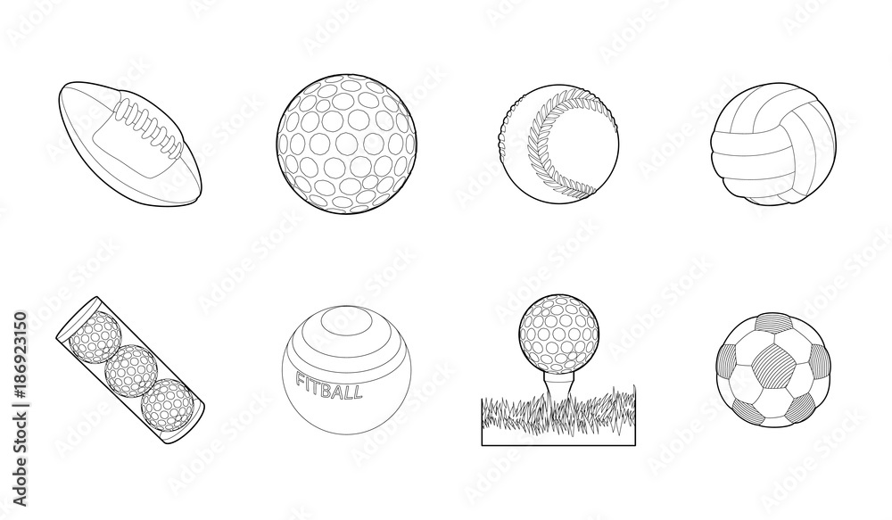 Wall mural balls icon set, outline style