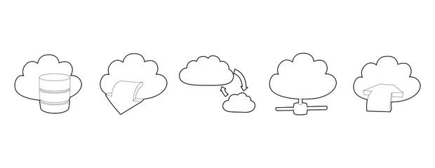 Cloud data icon set, outline style