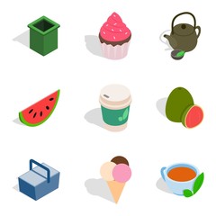Culinary dessert icons set, isometric style
