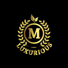 M Luxurious Logo Gold Vector Template Design
