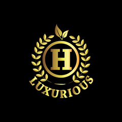 H Luxurious Logo Gold Vector Template Design