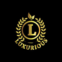 L Luxurious Logo Gold Vector Template Design