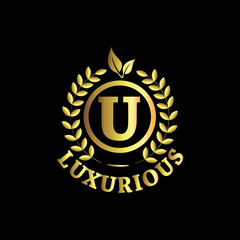 Naklejka premium U Luxurious Logo Gold Vector Template Design