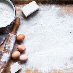 The process of cooking, wooden background, top view