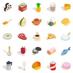 Mastery of cooking icons set, isometric style