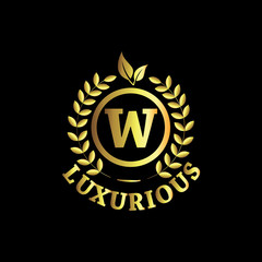 W Luxurious Logo Gold Vector Template Design