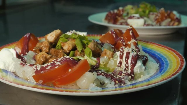 prepared salads are given to the hall