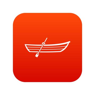 Boat with paddle icon digital red