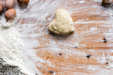 The process of cooking, wooden background, top view