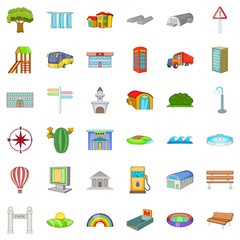 City transport icons set, cartoon style