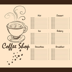 menu coffee shop cafe restaurant template design hand drawing graphic 
