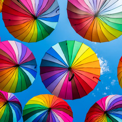 Colorful umbrellas background. The sky of colorful umbrellas