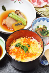 Salmon roe with rice, Japanese food       