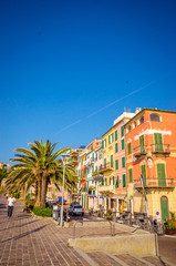 Narrow streets and traditional buildings of Celle Ligure, Liguria, Italy
