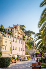 Fototapeta premium Narrow streets and traditional buildings of Celle Ligure, Liguria, Italy
