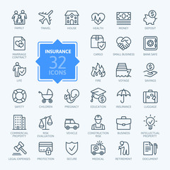 Insurance - outline icon set, vector, simple thin line icons collection