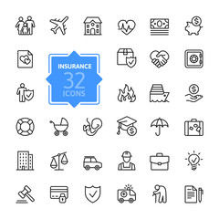 Insurance - outline icon set, vector, simple thin line icons collection