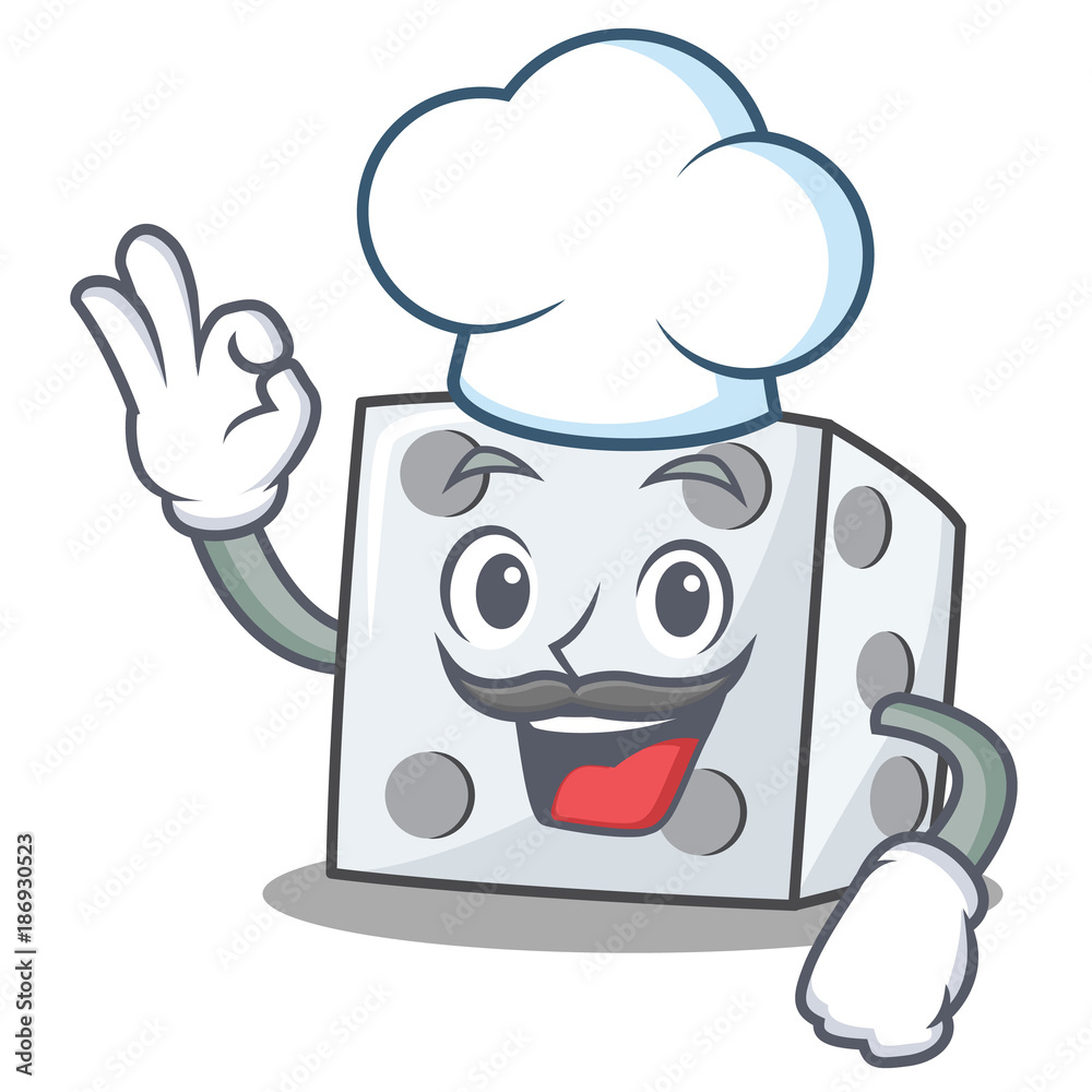 Poster chef dice character cartoon style