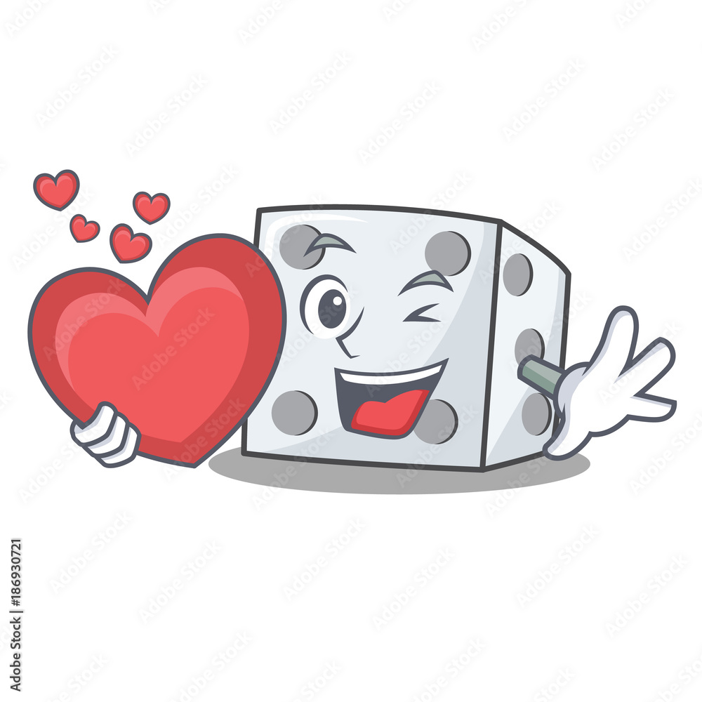 Sticker with heart dice character cartoon style