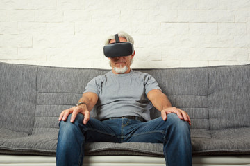 Senior Man Wearing Vr Glasses