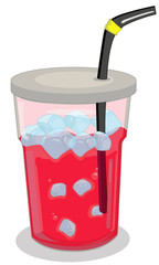 Red liquid with ice, carbon dioxide and cocktail tube in highball glass with lid. VECTOR