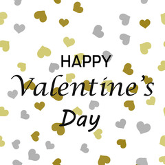 Valentine's Day greeting card with gold hearts and text. Vector