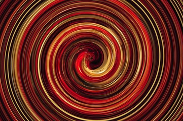Illusion-digital spiral art with black, golden and red colors.