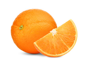 whole and slice of orange fruit isolated on white background ,perfect retouched