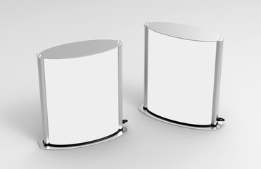 Curved totem poster light advertising display stand. 3d render illustration.