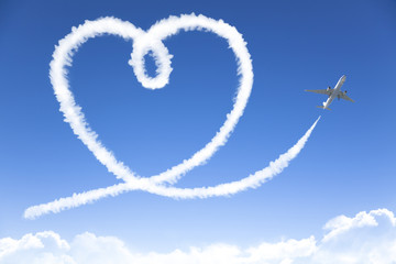 Fototapeta premium koncepcja chmury miłości tonącej samolotem