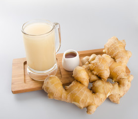 Ginger tea or Ginger tea with haney on background.
