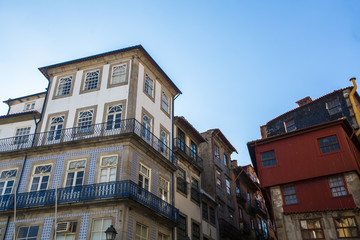 Obraz premium Facades of buildings in central part of the old Porto, Portugal.