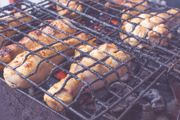 Chicken shashlik fried on the grill