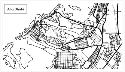 Abu Dhabi UAE Map in Black and White Color.