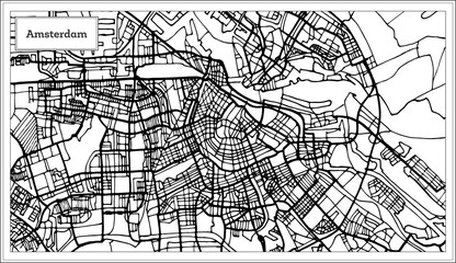 Amsterdam Holland Map in Black and White Color.