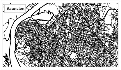 Asuncion Paraguay City Map in Black and White Color.