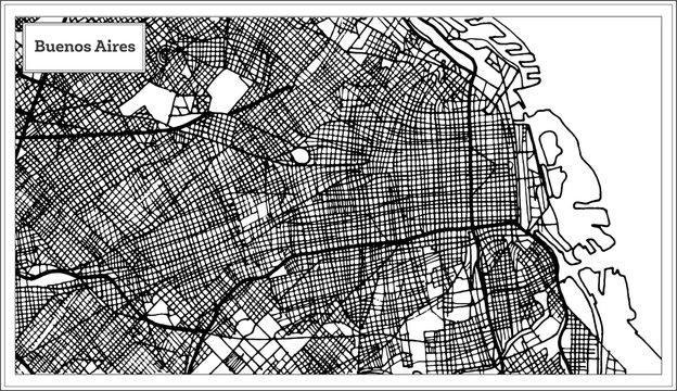 Buenos Aires Argentina City Map in Black and White Color.