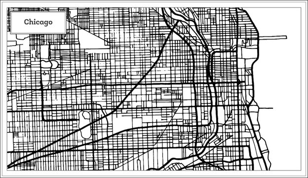 Chicago Illinois USA Map in Black and White Color.